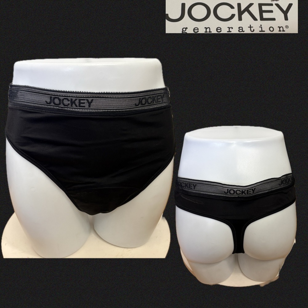 Jockey Worry Proof Period Underwear Thong 2-Pack Black XXL Light Absorbency